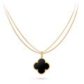 [sparkle Jewelry ]CLOVER 25MM GOLD ONYX BIG CLOVER NECKLACE