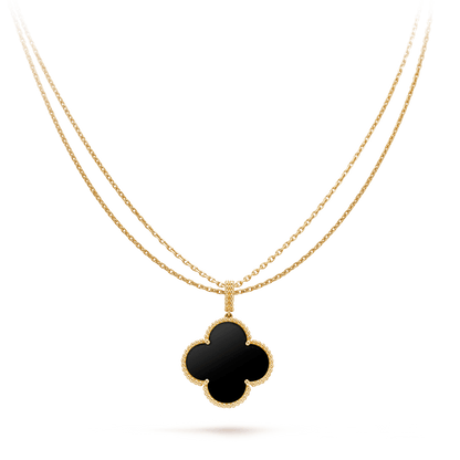[sparkle Jewelry ]CLOVER 25MM GOLD ONYX BIG CLOVER NECKLACE