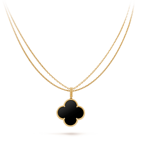 [sparkle Jewelry ]CLOVER 25MM GOLD ONYX BIG CLOVER NECKLACE