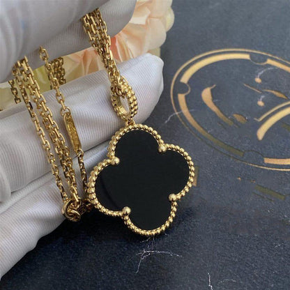 [sparkle Jewelry ]CLOVER 25MM GOLD ONYX BIG CLOVER NECKLACE