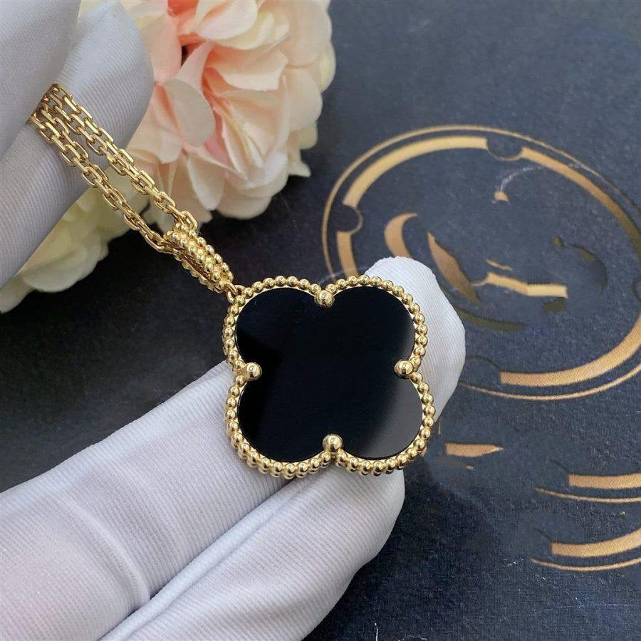 [sparkle Jewelry ]CLOVER 25MM GOLD ONYX BIG CLOVER NECKLACE