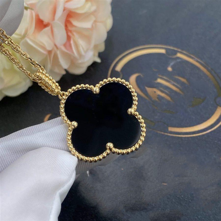 [sparkle Jewelry ]CLOVER 25MM GOLD ONYX BIG CLOVER NECKLACE