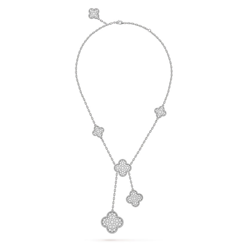[sparkle Jewelry ]CLOVER 5 MOTIFS SILVER DIAMONDS NECKLACE