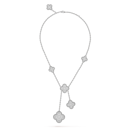 [sparkle Jewelry ]CLOVER 5 MOTIFS SILVER DIAMONDS NECKLACE