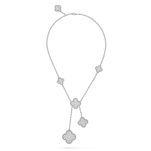 [sparkle Jewelry ]CLOVER 5 MOTIFS SILVER DIAMONDS NECKLACE