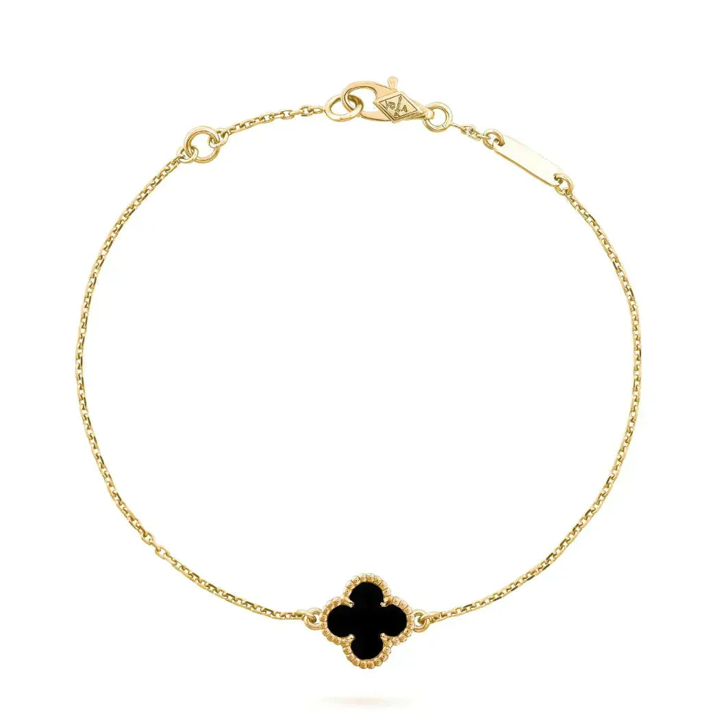 [sparkle Jewelry ]CLOVER ONYX SINGLE FLOWER BRACELET
