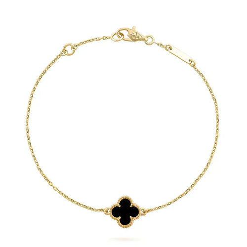 [sparkle Jewelry ]CLOVER ONYX SINGLE FLOWER BRACELET