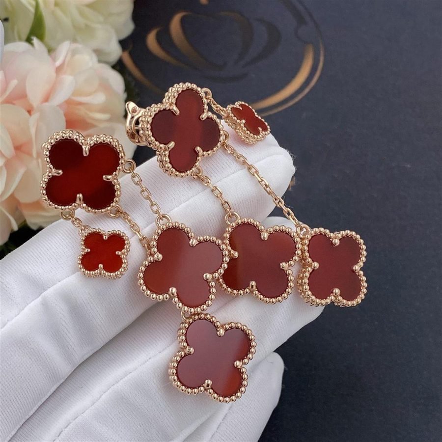 [sparkle Jewelry ]CLOVER EARRINGS CARNELIAN 4 MOTIFS PINK GOLD