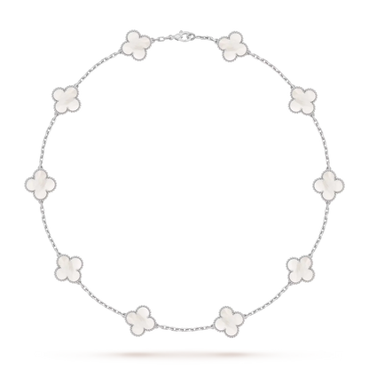[Sparkle]KLASSISCHE GLÜCKS-KLEEHALSKETTE MIT 10 MOTIVEN WEISSGOLD-KOLLEKTION
