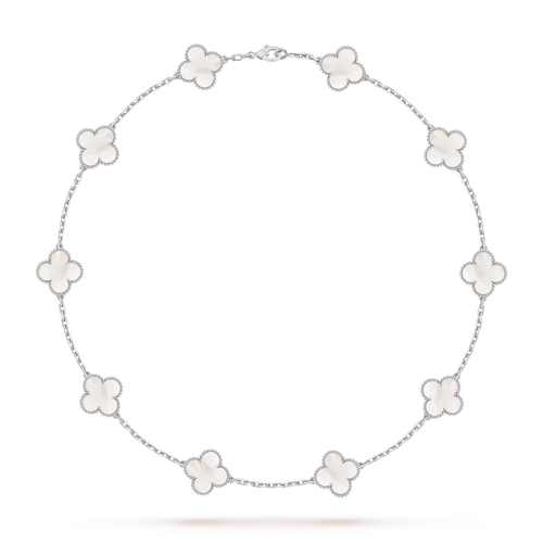 [Sparkle]KLASSISCHE GLÜCKS-KLEEHALSKETTE MIT 10 MOTIVEN WEISSGOLD-KOLLEKTION