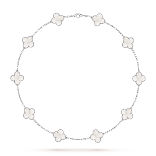 [Sparkle]KLASSISCHE GLÜCKS-KLEEHALSKETTE MIT 10 MOTIVEN WEISSGOLD-KOLLEKTION