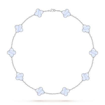 [Sparkle]KLASSISCHE GLÜCKS-KLEEHALSKETTE MIT 10 MOTIVEN WEISSGOLD-KOLLEKTION
