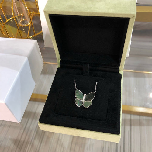 [sparkle Jewelry ]LARGE BUTTERFLY SILVER PENDANT DIAMOND NECKLACE