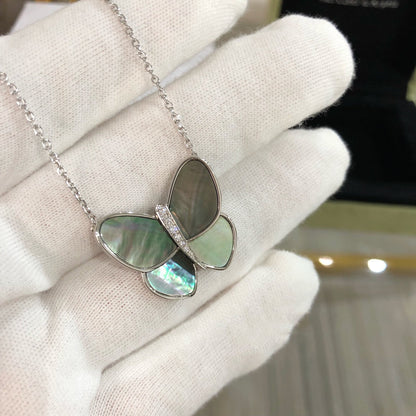 [sparkle Jewelry ]LARGE BUTTERFLY SILVER PENDANT DIAMOND NECKLACE