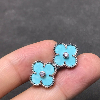 [sparkle Jewelry ]CLOVER 1 DIAMOND BLUE SKY SILVER EARRINGS
