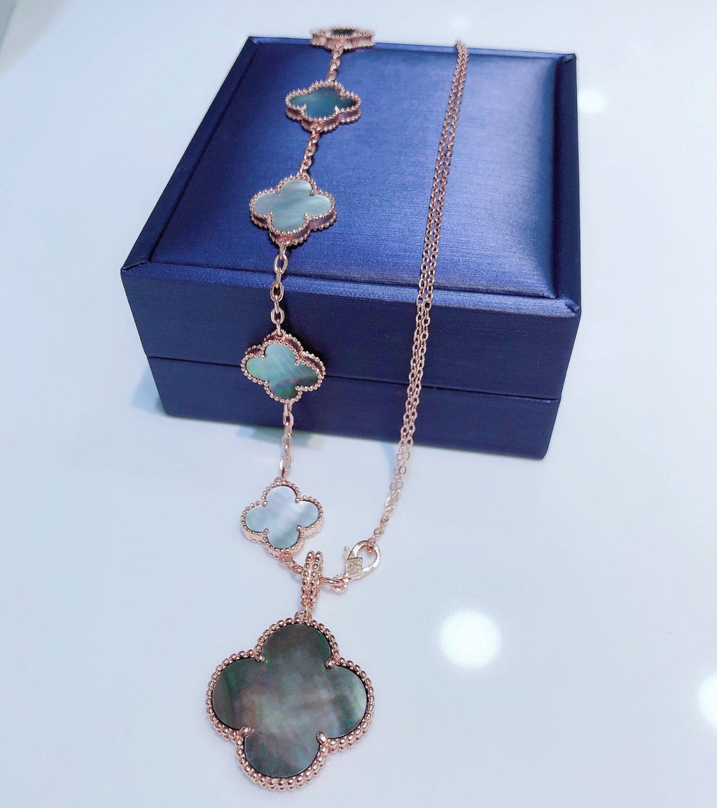 [sparkle Jewelry ]COMBINED BRACELET 5 MOTIFS AND NECKLACE DARK MOP ROSE GOLD