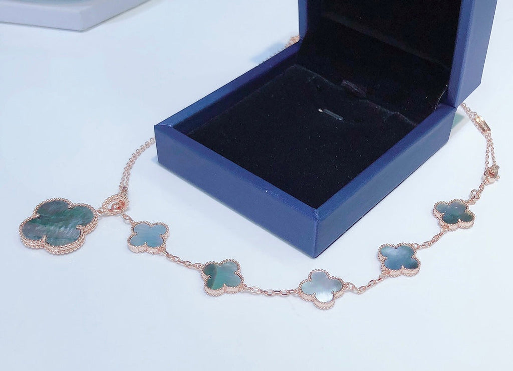 [sparkle Jewelry ]COMBINED BRACELET 5 MOTIFS AND NECKLACE DARK MOP ROSE GOLD