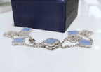 [sparkle Jewelry ]CLOVER 10 MOTIFS CHALCEDONY DIAMONDS SILVER NECKLACE
