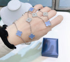 [sparkle Jewelry ]CLOVER 10 MOTIFS CHALCEDONY DIAMONDS SILVER NECKLACE
