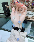 [sparkle Jewelry ]CLOVER 10 MOTIFS CHALCEDONY DIAMONDS SILVER NECKLACE