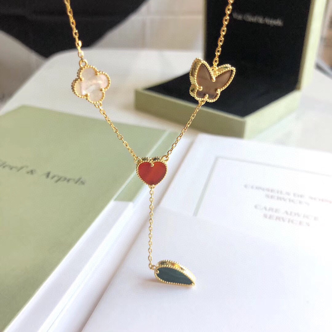 [sparkle Jewelry ]LUCKY SPRING 4 MOTIFS ROSE GOLD NECKLACE