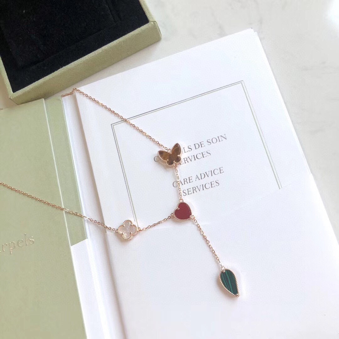 [sparkle Jewelry ]LUCKY SPRING 4 MOTIFS ROSE GOLD NECKLACE
