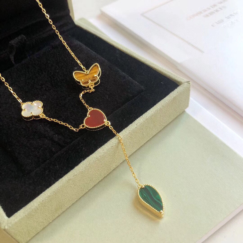 [sparkle Jewelry ]LUCKY SPRING 4 MOTIFS ROSE GOLD NECKLACE