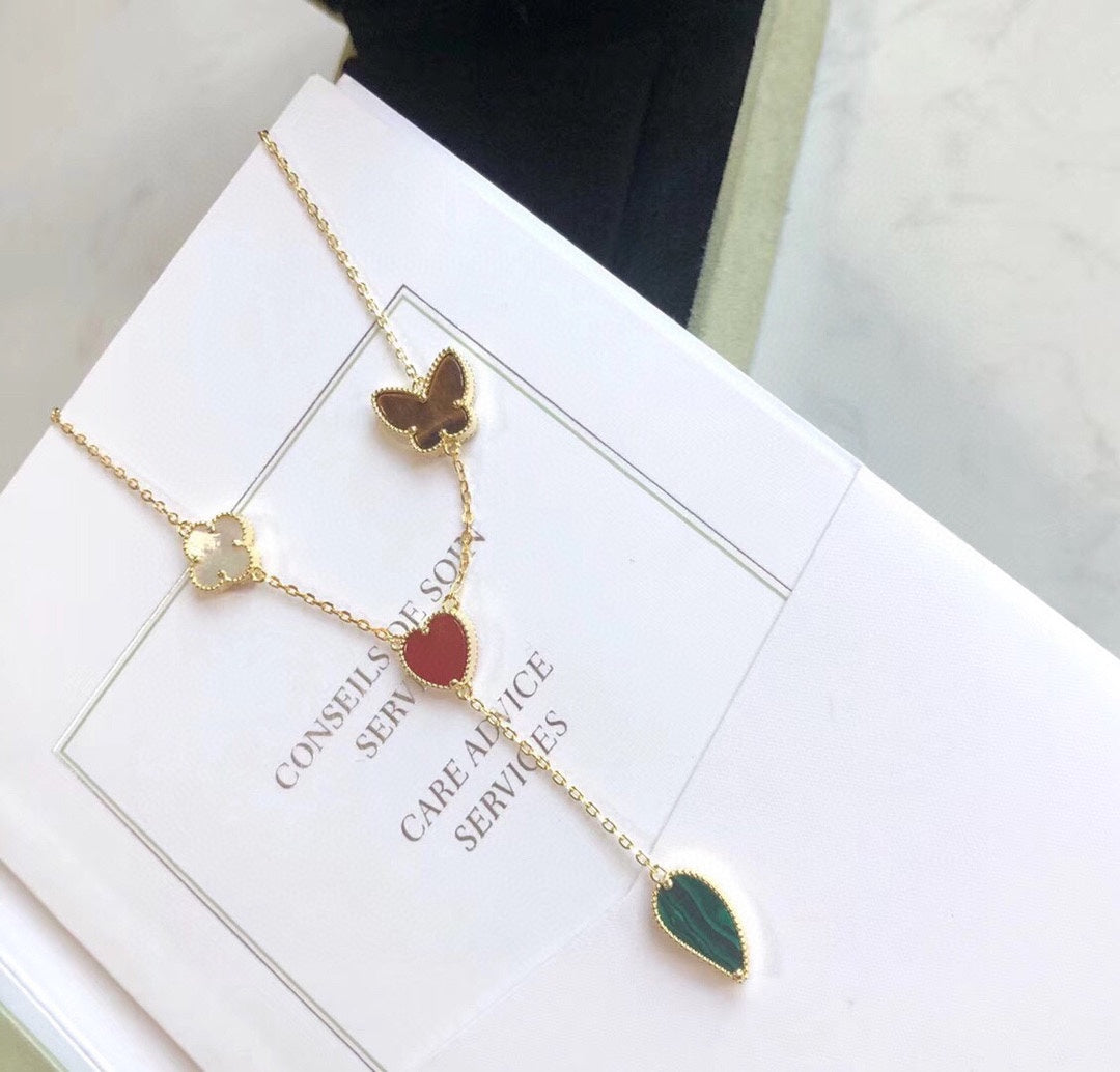 [sparkle Jewelry ]LUCKY SPRING 4 MOTIFS ROSE GOLD NECKLACE