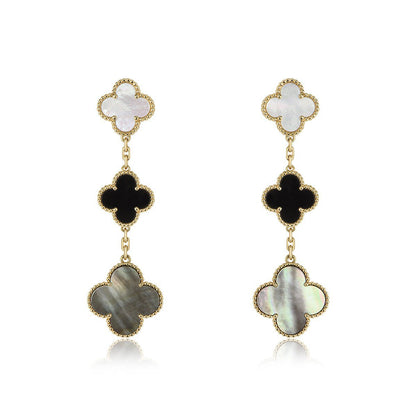 [sparkle Jewelry ]CLOVER EARRINGS GOLD ONYX MOP 3 MOTIF