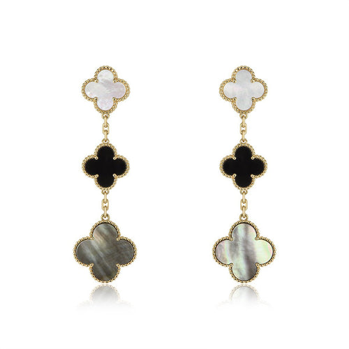 [sparkle Jewelry ]CLOVER EARRINGS GOLD ONYX MOP 3 MOTIF