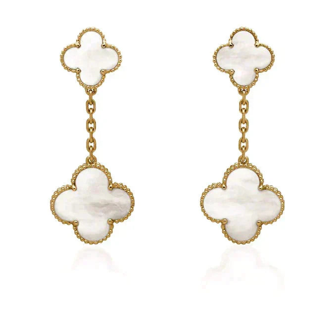 [sparkle Jewelry ]CLOVER 2 MOTIF WHITE MOP EARRINGS