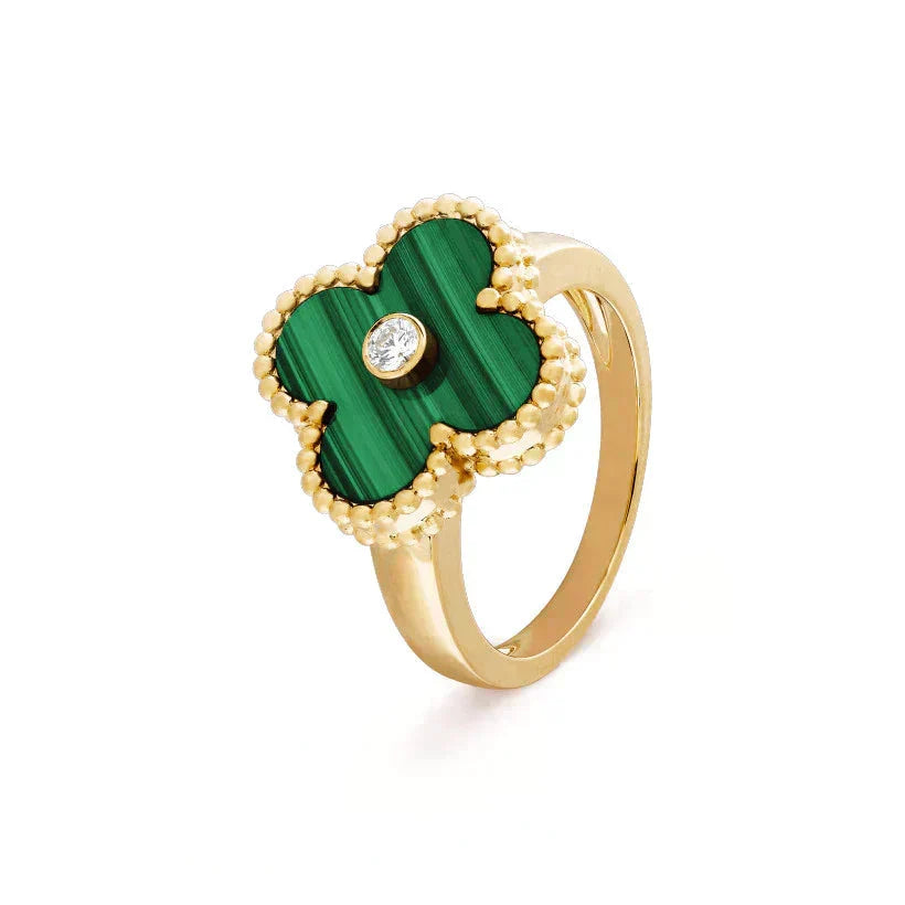 [sparkle Jewelry ]CLOVER MALACHITE RING GOLD DIAMOND